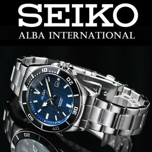 新品1円 逆輸入セイコーALBA 深みあるダークブルーメタリック 100m防水 重厚な質感 メンズ 激レア日本未発売 アルバ SEIKO スポーツ 腕時計