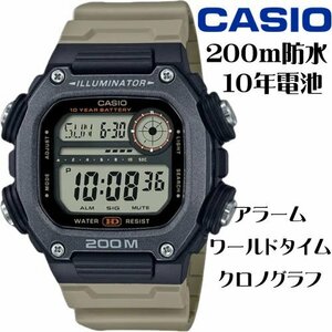 新品1円 逆輸入カシオ 最新作 10年電池搭載 200m防水 カーキ ワールドタイム＆クロノグラフ 腕時計 新品 CASIO メンズ 日本未発売