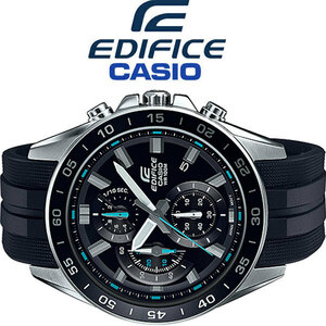新品1円 カシオ逆輸入EDIFICEエディフィス欧米モデル精悍ブラック＆ブルー100m防水 クロノグラフ 腕時計 新品 未使用 CASIO メン