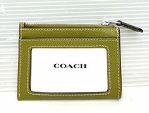 AK◆ 未使用 COACH コーチ コインケース クロスグレインレザー ミニ ID スキニー 88250 ポーチ カードケース グリーン系 キーリング 保護袋_画像3