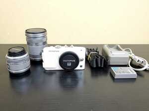 【通電OK】OLYMPUS PEN Lite E-PL6 ホワイト ミラーレス一眼 14-42㎜ 1:3.5-5.6 40-150㎜ 1:4-5.6 ダブルズームレンズセット 付属品 現状品