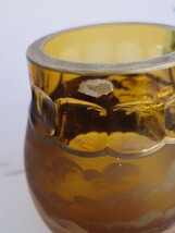 花器 花瓶 インテリア レトロ アンバーグラス 琥珀色 ガラス フラワーベース ボヘミアグラス 金彩_画像6