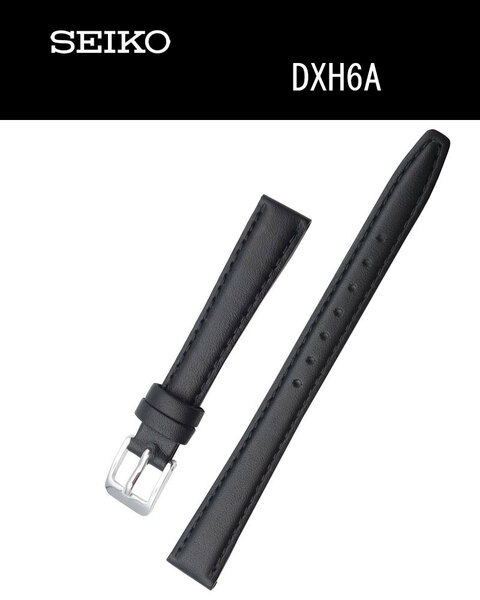 DXH6A 12mm セイコー 時計 ベルト 革 バンド 牛革スムース 黒 甲丸タイプ 新品未使用正規品