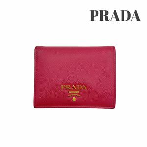 プラダ サフィアーノレザー 二つ折り 財布 レディース ピンク コンパクト
