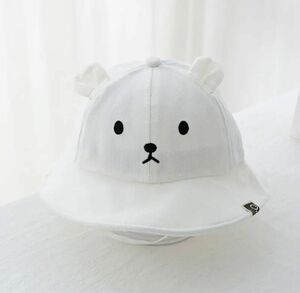 かわいいクマの赤ちゃんバケット帽子耳付きコットン子供用パナマキャップ ホワイト
