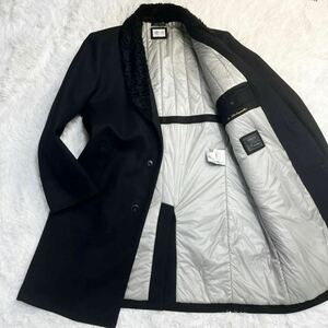 極上カシミヤ&シープファー!!アルマーニコレッツォーニ ARMANI COLLEZIONI チェスターコート 撥水加工 羊毛皮 中綿 黒 ブラック