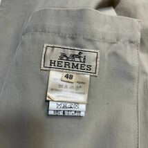 エルメス『シックな佇まい』HERMES スタンドカラー スプリングコート ジャケット 48 L相当 一部レザー切替 コットン ベージュ系_画像7