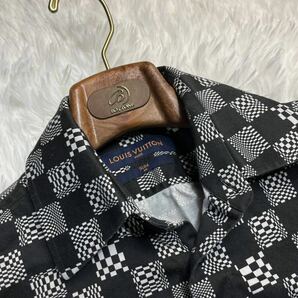 極美品 21SS ルイヴィトン LOUIS VUITTON 長袖 シャツ Lサイズ ディストーテッド ダミエ SLIM FIT コットン ブラック×ホワイトの画像2