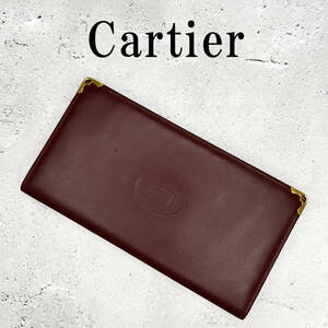 【鑑定済/正規品】Cartier カルティエ マストライン 札入れ 長財布 レッド レディース 定番 人気モデル