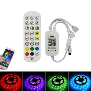 12V LEDテープライト RGB 24キーリモコン コントローラー スマホ操作 APP制御 音声同期 Bluetooth接続 調光調色 タイマー機能