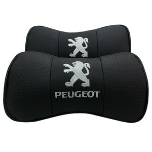 * new goods *2 piece set * Peugeot * embroidery with logo . leather neck pad all-purpose in-vehicle neck pillow head rest * embroidery industrial arts * black *