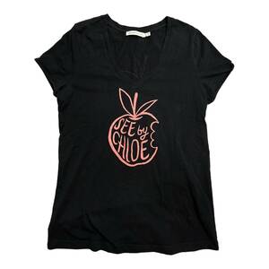 SEE BY CHLOE シーバイクロエ Tシャツ サイズ36 レディース Vネック 半袖 ネイビー系 トップス 女性用【中古】