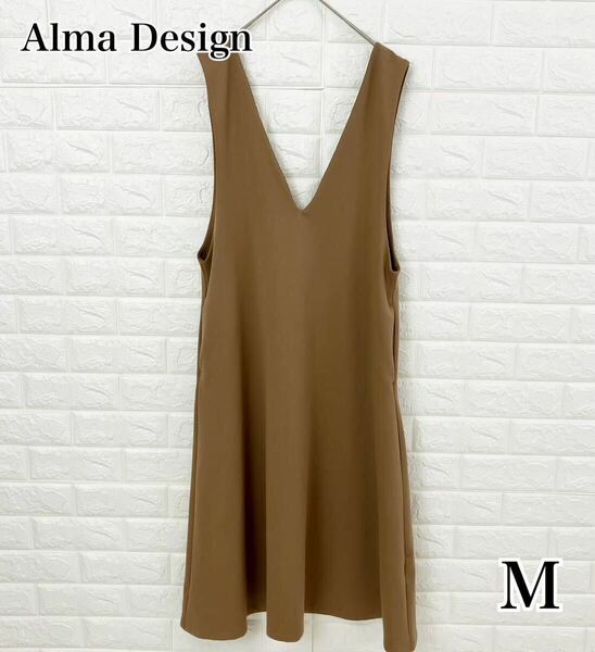 Alma Design アルマデザイン ポンチ Vネック フレア ワンピース M タグ付き