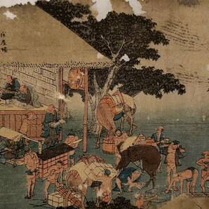 【真作】歌川広重「東海道五拾三次 石薬師」本物 浮世絵 錦絵 木版画の画像1