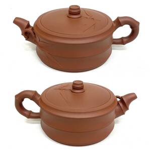 H733*3 美品 中国茶器 紫砂 急須 茶器 茶道具 煎茶道具 布袋/ケース付き の画像2