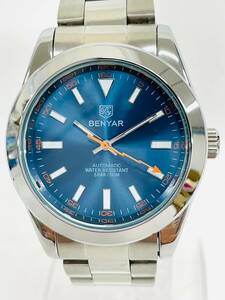 H778*3　稼働　美品　BENYAR　ベンヤー　BY-5176M　5BAR/50M　自動巻き　裏スケ　ブルー文字盤　メンズ　腕時計