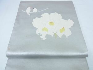 着物おきな★六通柄袋帯　和夫　作家　白文鳥　カトレア　銀糸　正絹★yy907