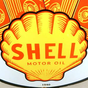 ★ビンテージ SHELL MORTOR OIL シェル ガソリン 大型看板 直径約76cm★1940s オイル 潤滑油 アメ車 雑貨 販促品 ガレージ 倉庫 インテリアの画像6