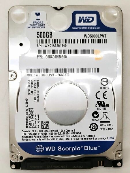 WD製 2.5inch SATA 500GB HDD 3216時間 動作品