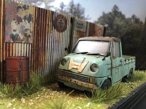 昭和レトロな風景 1/32 ホンダ T360 旧車 自作ジオラマ完成品 ケース付