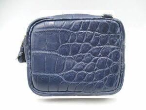 * crocodile Mini pouch cosmetics make-up pouch blue group blue silver metal fittings card inserting have used lady's small articles leather leather simple *