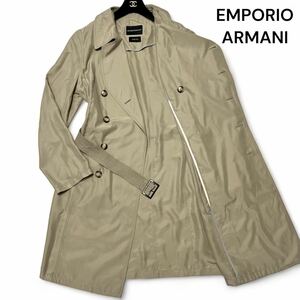 美麗品◎シルク100% XLサイズ!!エンポリオアルマーニ【至高の逸品】EMPORIO ARMANI JUDE LINE トレンチコート ベージュ 薄手 春夏◎メンズ