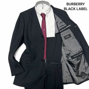 美麗品◎42Lサイズ!!バーバリーブラックレーベル【紳士の佇まい】BURBERRY チェック セットアップ 背抜き ブラック 羊毛 薄手 春夏◎メンズ