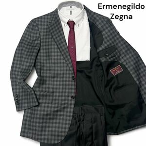 未使用級◎XLサイズ位 エルメネジルドゼニア【唯一無二のオーダーメイド】Ermenegildo Zegna チェック セットアップ グレー 春夏◎メンズ