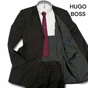 美麗品◎48サイズ ヒューゴボス×グアベロ【圧倒的な存在感】GUABELLO SUPER 120’S HUGO BOSS セットアップ ダークブラウン スーツ メンズ