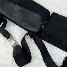 1円〜【美麗品 希少モデル】EMPORIO ARMANI エンポリオアルマーニ 総ロゴ レザー×キャンバス ショルダー ボディバッグ ブラック◎メンズ_画像4