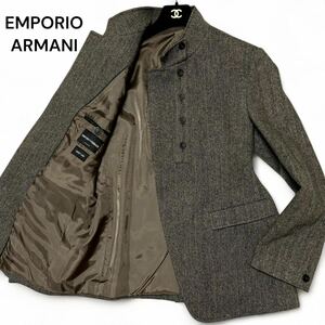 未使用級◎XXLサイズ!!エンポリオアルマーニ【幻の希少モデル】EMPORIO ARMANI スタンドカラー ヘリンボーン ジャケット ウール◎メンズ