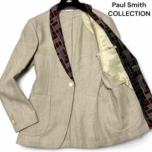 美麗品◎シルク×麻!!ポールスミス【圧巻のデザイン】Paul Smith COLLECTION ショールカラー 切り替え アンコン ジャケット 春夏◎メンズ