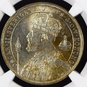 1円スタート★1897年 スウェーデン オスカル2世 治世25周年記念 銀貨 NGC MS64 アンティークコイン シルバー ジュビリー NGCの画像4