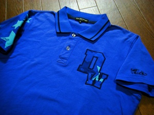 伸縮/美品〇ダンスウィズドラゴン シャツ 3 (L) ドラゴン＆ブランドロゴ スタードット 濃青色