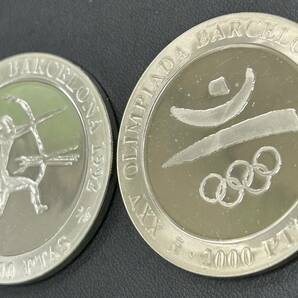 【D2597SS】バルセロナオリンピック プルーフ銀貨 2枚セット 1992 2000PTAS ペセタ 大会ロゴ マーク アーチェリー スペイン ケース付の画像7