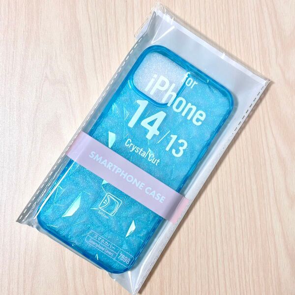 iPhone14/13 ケース キラキラカット ブルー 新品 シンプル 水色 カワイイ