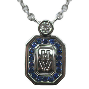  Harry Winston HW Logo sapphire pendant necklace platinum made blue sapphire diamond jewelry HARRY WINSTON