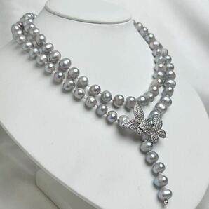 綺麗！蝶々！天然パールネックレス8mm pearl necklace jewelry 85cm の画像3