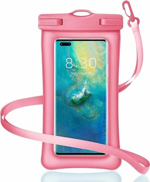 防水ケース 【指紋認証/顔認証 】 携帯防水ケース スマホ用 IPX8防水 7インチ以下全機種対応（ピンク）