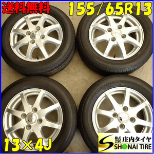 夏4本SET 会社宛送料無料 155/65R13×4J 73S ブリヂストン ECOPIA ネクストリー 2022年製 アルミ ムーヴ アルト ミラ ライフ モコ NO,E8876