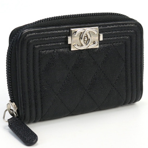 中古良品シャネルCHANEL コンパクトウォレット　ブランド キャビア 28187230　ブラック系　 ランク：A us-2 レディース