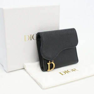 中古良品ディオールChristian Dior サドル ロータスウォレット カーフスキン S5652CBAA M900 ブラック系　 ランク：A us-2 レディース