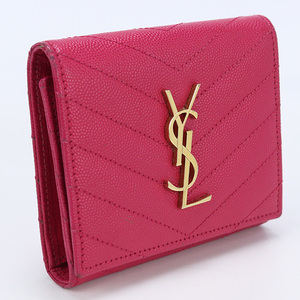 中古サンローランSAINT LAURENT コンパクトウォレット カーフ 362672 ピンク系　 ランク：AB us-2 レディース