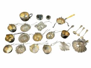  antique starring silver silver made tea strainer etc. ..404g collector discharge goods 