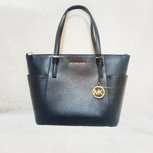 【美品☆MICHAEL KORS/トートバッグ】マイケルコース レザー 黒 ブラック ロゴタグ◇大容量 通勤 通学 A4 ショルダー パソコン