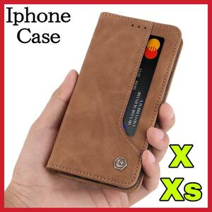 iPhoneX iphoneXsケース 手帳型 シンプル 茶ブラウン　上質でPUレザー ビジネス　アイホンX アイホンXsカバー カード収納 タンド機能 薄型