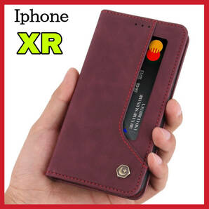 iPhoneXrケース 手帳型 赤レッド上質でPUレザー ビジネス アイホンXrカバー カード収納 タンド機能 薄型 軽量 シンプル アップル