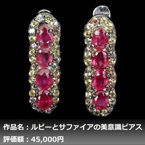 【1円新品】イケゾエガレ｜3.50ct 天然ピジョンブラッドルビー&サファイア K14WG仕上ピアス｜作家モノ｜本物保証｜NGL鑑別対応