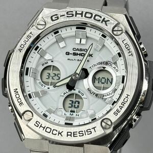 極美品 G-SHOCK GST-W110D-7AJF Gスチール/G-STEELタフソーラー 電波受信 電波ソーラー マルチバンド6 メタルバンド ホワイト アナデジ