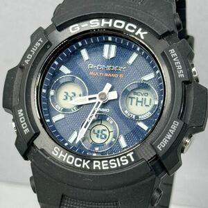 極美品 G-SHOCK AWG-M100SB-2AJF タフソーラー 電波受信 電波ソーラー マルチバンド6 アナログ/デジタル アナデジ ブラック ネイビー